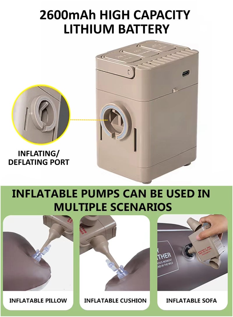 توشيونيكس مرتبة هوائية مزدوجة الحجم مع وسادتين هوائيتين، متينة وقابلة للنفخ، مثالية للتخييم والنوم، مزودة بمضخة هواء مدمجة قابلة لإعادة الشحن، مقاومة للماء، سهلة النفخ والتفريغ بضغطة زر واحدة، مناسبة للمنزل، والمغامرات الخارجية، والمشي لمسافات طويلة، والسفر، وحفلات المبيت، والنزهات، وأسرّة الضيوف. مصنوعة بتقنية فائقة النعومة. الأبعاد: 200 × 40 × 150 سم - Image 5